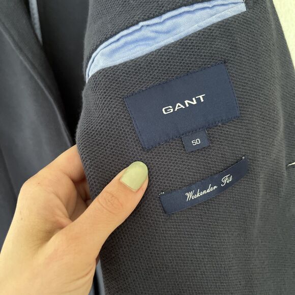Gant Pique Weekender Fit Mens Summer Blazer Sportcoat Jacket, Dark Navy- Sz 50 - Picture 6 of 9